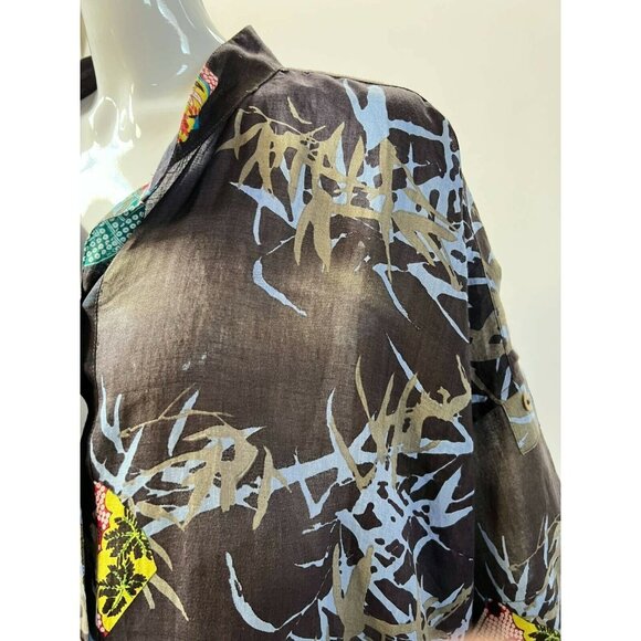 Citron Bohemian Kimono Shirt With Artistic Floral Print & Button Closure Sz 1X - Picture 8 of 12